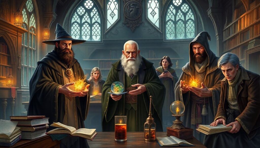 Архетипы персонажей: наставники и ученики в школе магии - иллюстрация